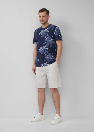 s.Oliver Relaxed-Fit-Bermuda mit Minimalmuster und Elastikbund - wollweiß