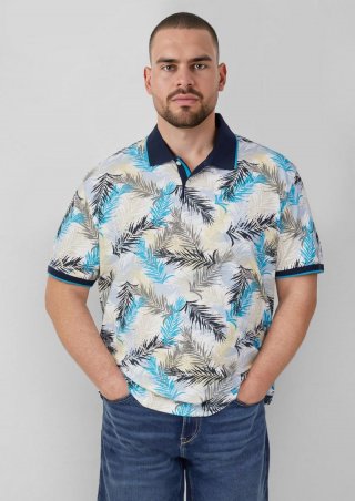 s.Oliver Piqué-Poloshirt mit Print und Kontrast-Details - himmelblau