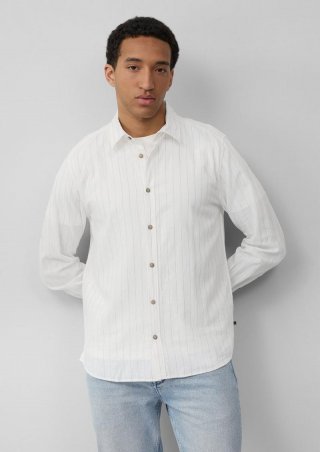 s.Oliver Regular Fit: Gestreiftes Hemd aus Baumwoll- und Leinenmix - weiß