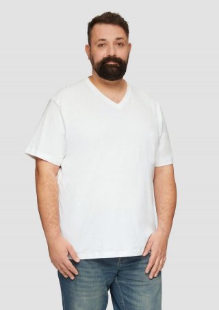 s.Oliver Jerseyshirt mit Logo und V-Ausschnitt - weiß