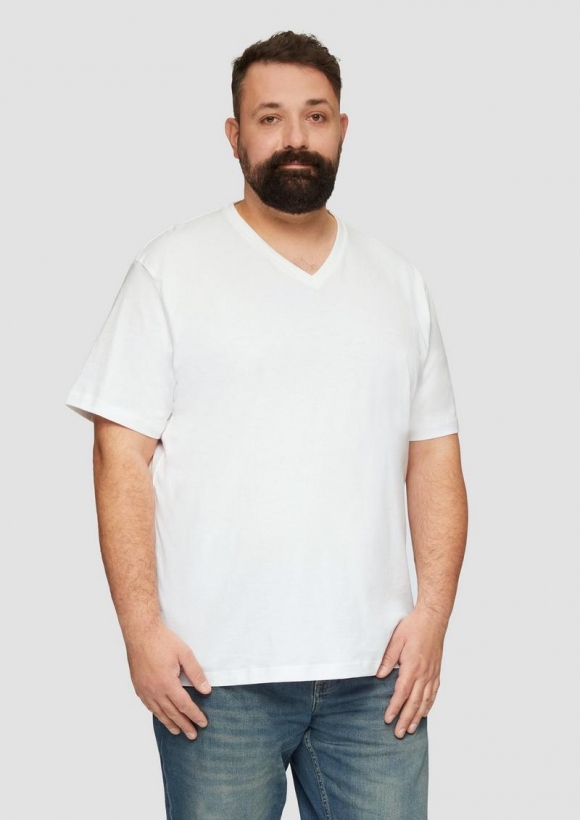s.Oliver Jerseyshirt mit Logo und V-Ausschnitt - weiß