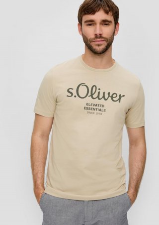 s.Oliver T-Shirt aus Baumwolle mit Label-Print - beige