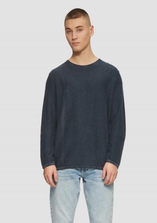 s.Oliver Gewaschener Strickpullover mit Rollkante - tiefblau
