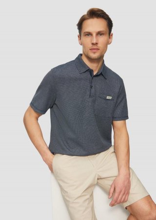 s.Oliver Poloshirt aus zweifarbigem Waffelpiqué mit Brusttasche - navy