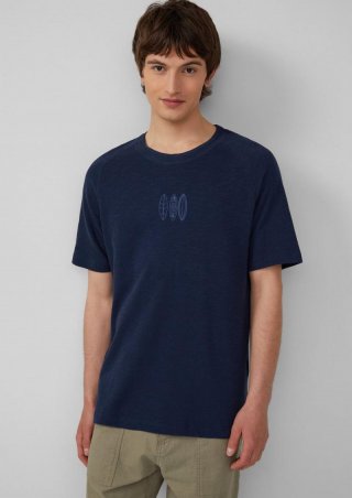 s.Oliver Raglan-T-Shirt mit Flammgarnstruktur und Stickerei - tiefblau