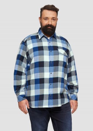 s.Oliver Regular Fit: Kariertes Flanellhemd mit Brusttasche - royalblau