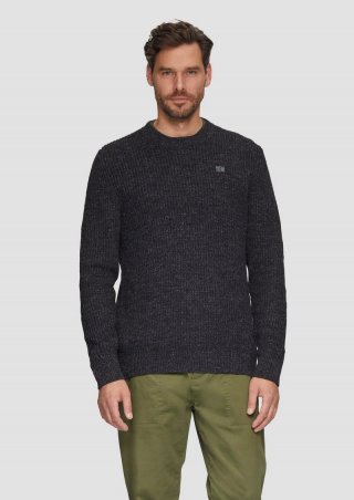 s.Oliver Melierter Pullover mit Patentmuster und Crew Neck - dunkelgrau