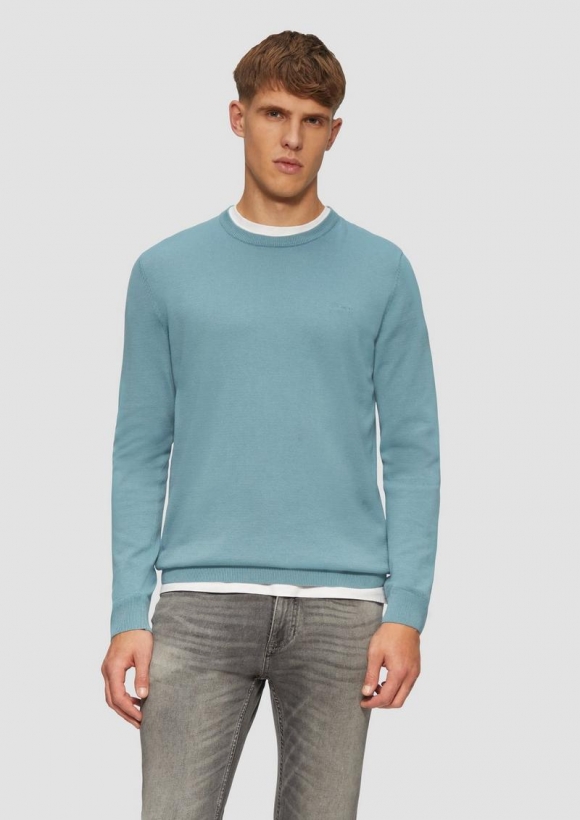 s.Oliver Strickpullover mit Logo-Stickerei - türkisblau