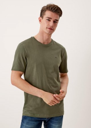 s.Oliver Baumwoll-T-Shirt mit Logo-Print - olivgrün