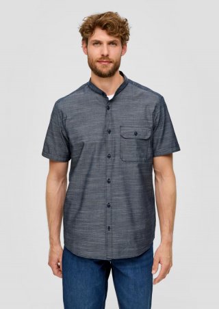 s.Oliver Regular Fit: Hemd mit Stehkragen aus leichtem Strukturmaterial - navy
