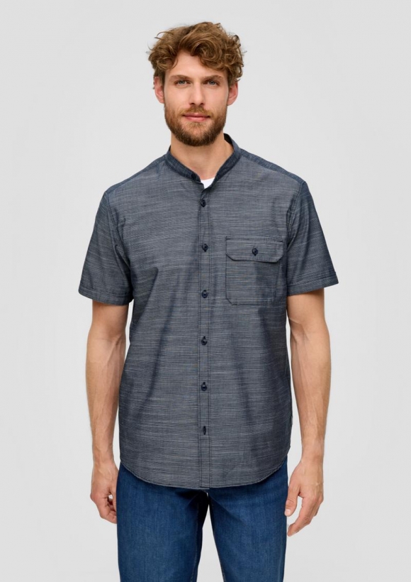 s.Oliver Regular Fit: Hemd mit Stehkragen aus leichtem Strukturmaterial - navy