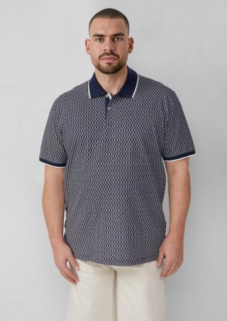 s.Oliver Piqué-Poloshirt mit Print und Kontrast-Details - tiefblau