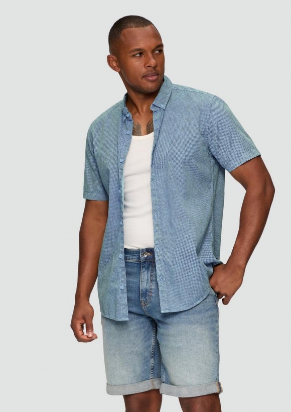s.Oliver Regular: Kurzarmhemd mit All-over-Print - blassblau