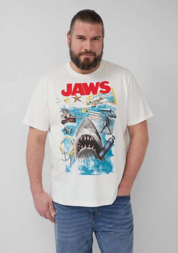 s.Oliver T-Shirt aus Baumwolle mit Jaws© UCS LLC-Print - weiß