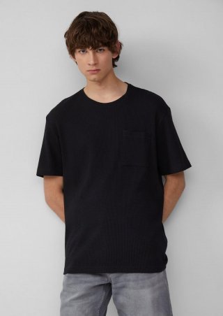 s.Oliver T-Shirt aus Waffelpiqué mit Brusttasche - schwarz