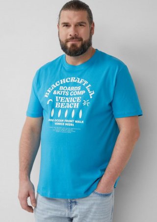 s.Oliver Baumwoll-T-Shirt mit Crewneck und Artwork - pastelltürkis