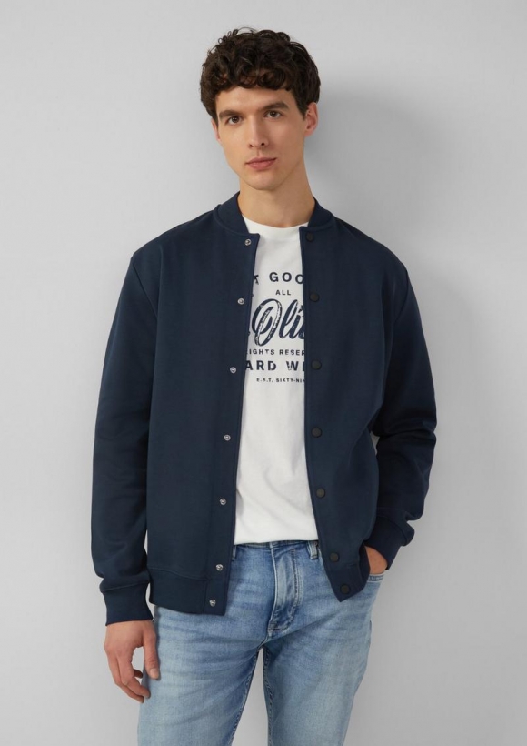 s.Oliver Strukturierte Sweatjacke mit Bomberkragen - tiefblau