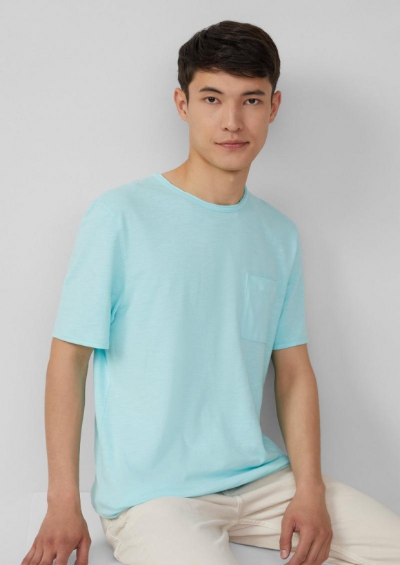 s.Oliver Flammgarn-T-Shirt mit Brusttasche und offenen Kanten - minze
