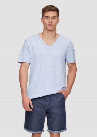 s.Oliver Meliertes T-Shirt mit V-Ausschnitt und Logo-Detail - himmelblau