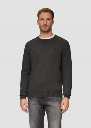 s.Oliver Wärmender Baumwollpullover mit Logo-Stickerei - dunkelgrau