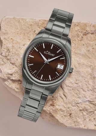 s.Oliver Morderne Uhr mit Gliederarmband - schiefergrau