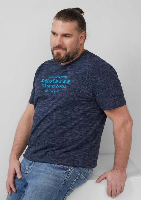 s.Oliver Meliertes T-Shirt mit Logo-Schriftzug - tiefblau