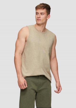 s.Oliver Ärmelloses Shirt aus Baumwolle mit Logo-Detail - beige