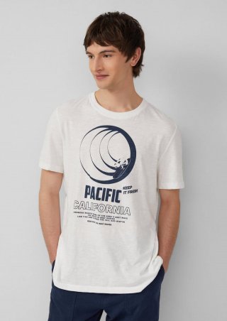 s.Oliver Baumwoll-T-Shirt mit Frontprint und Flammgarnstruktur - weiß