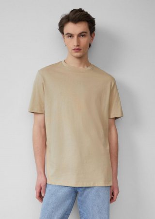 s.Oliver Basic Rundhals T-Shirt mit Logo-Druck - hellbraun