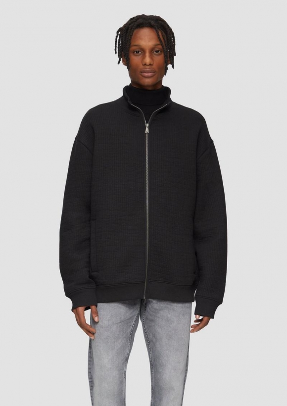 s.Oliver Strukturierte Sweatjacke mit Stehkragen - schwarz