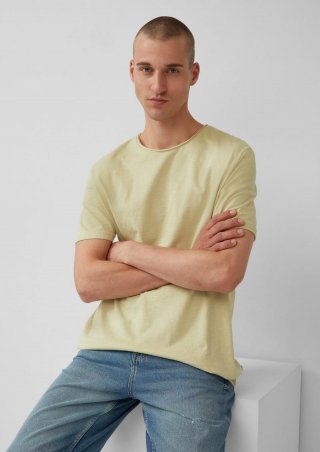 s.Oliver Baumwollshirt mit Rollkante und Flammgarnstruktur - helles olivgrün