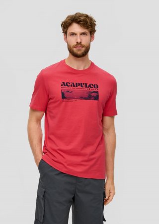 s.Oliver Baumwoll-T-Shirt mit frontseitigem Artwork-Print - himbeere