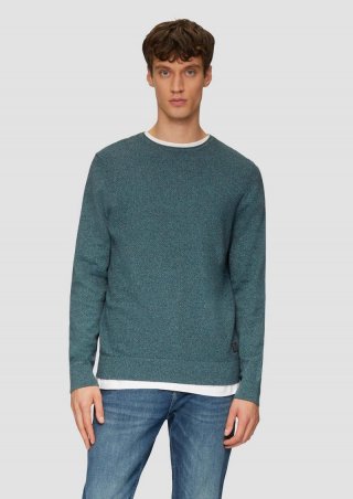 s.Oliver Strickpullover mit Strukturmix und Logo-Patch - petrol