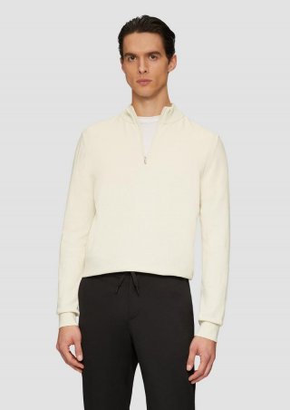 s.Oliver Strickpullover mit Troyer-Kragen und Seide - wollweiß