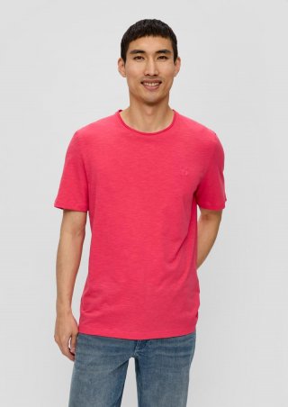 s.Oliver T-Shirt mit Flammgarn-Struktur und Logo-Print - himbeere
