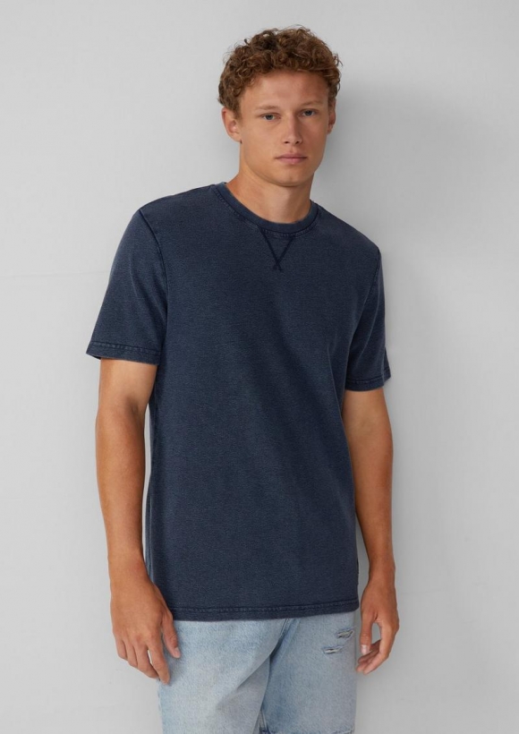 s.Oliver Gewaschenes T-Shirt aus Strukturjersey - tiefblau
