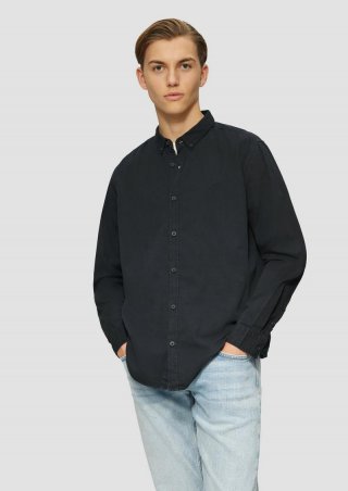 s.Oliver Regular Fit: Gewaschenes Twillhemd mit Logostickerei - navy