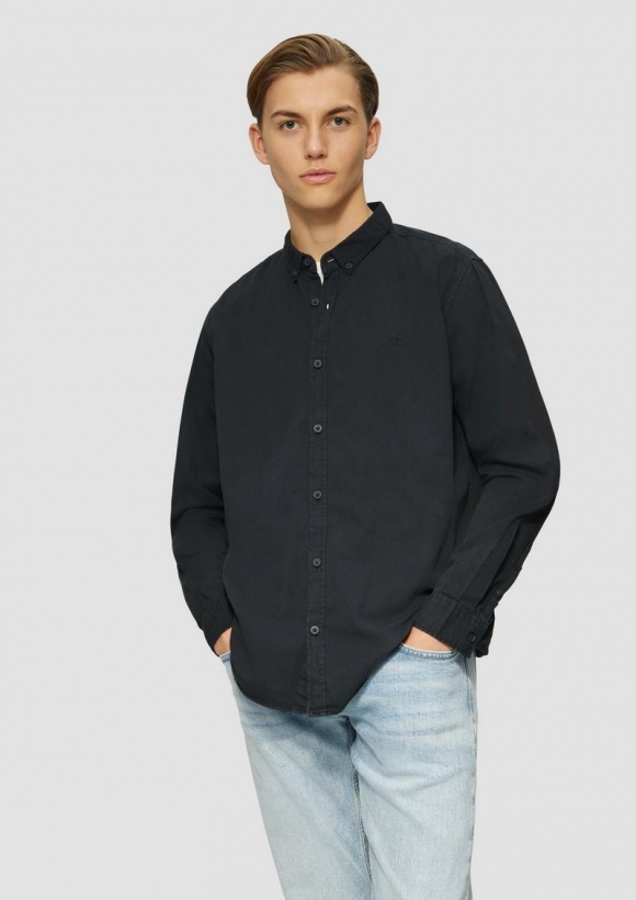 s.Oliver Regular Fit: Gewaschenes Twillhemd mit Logostickerei - navy