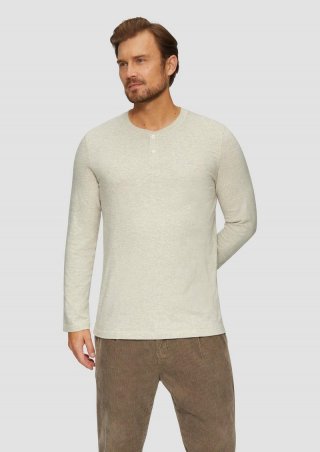 s.Oliver Meliertes Longsleeve mit Henley-Ausschnitt - helles beige