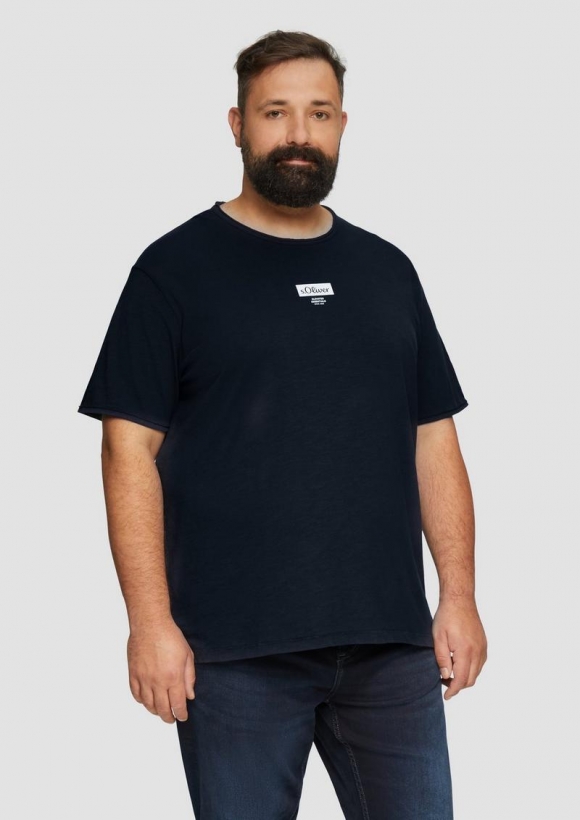 s.Oliver T-Shirt mit Flammgarnstruktur - navy