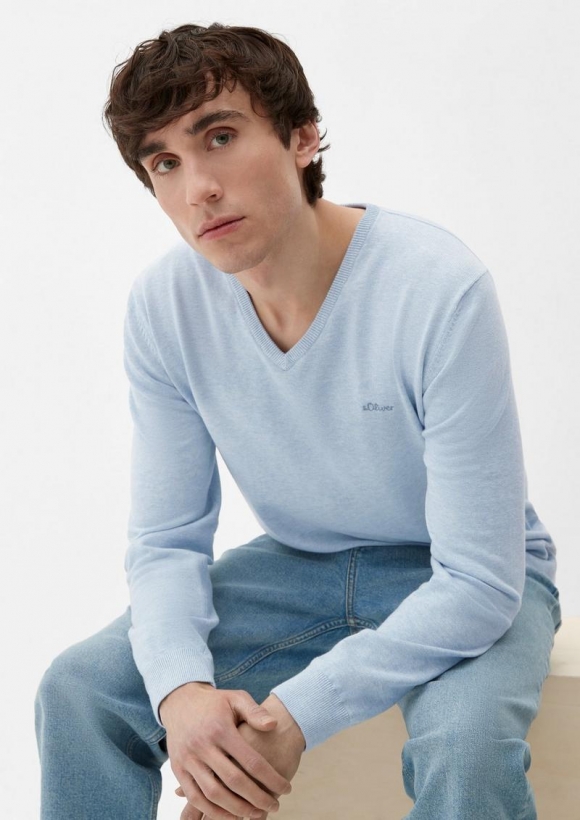 s.Oliver Strickpullover mit V-Ausschnitt - hellblau