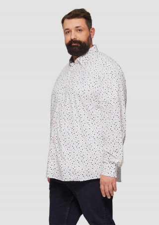 s.Oliver Slim Fit: Gemustertes Popeline-Hemd mit Kentkragen - weiß