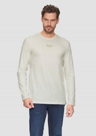 s.Oliver Logo-Shirt mit Rollkante und Flammgarnstruktur - weiß