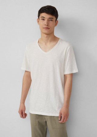 s.Oliver Luftiges T-Shirt mit V-Ausschnitt und Flammgarnstruktur - weiß