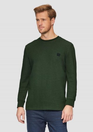 s.Oliver Strukturiertes Longsleeve mit Logo-Detail - tannengrün