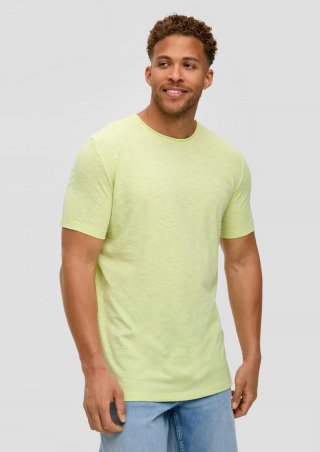 s.Oliver Baumwoll-T-Shirt mit Flammgarn-Struktur und Logo-Detail - limettengrün