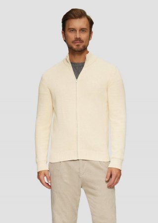 s.Oliver Strickjacke mit Stehkragen und Logo-Detail - helles beige
