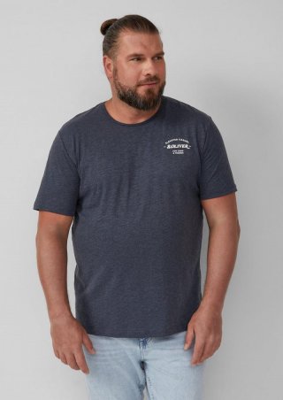 s.Oliver Meliertes T-Shirt mit Rollkante und Frontprint - navy