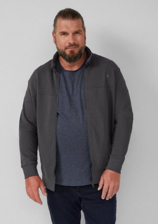 s.Oliver Sweatjacke mit Stehkragen und Label-Print - schiefergrau