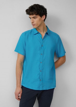 s.Oliver Regular Fit: Leichtes Kurzarmhemd aus 100% Leinen - pastelltürkis